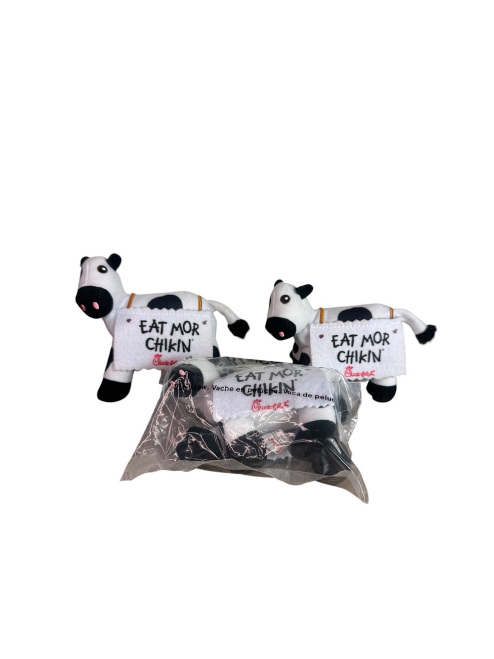 3 Chick-fil-A Mini Cow Eat Mor Chikin Promotional Plush Animals 2024
